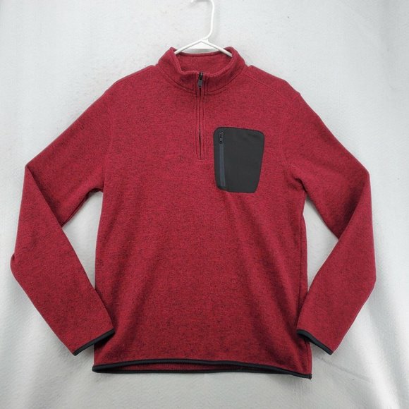Urban Pipeline Sweater Men's Long Sleeve 1/4 Zip Contrasting Pkt. Pullover Red M - Picture 2 of 12